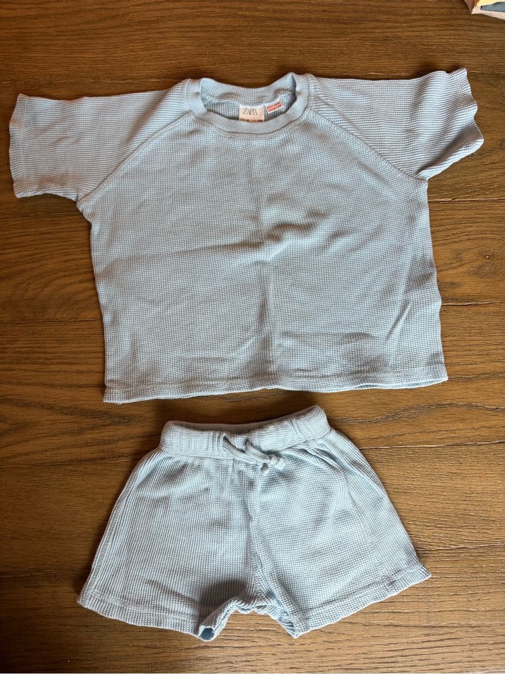 Zara Kids Light Blue Waffle Knit Matching Set